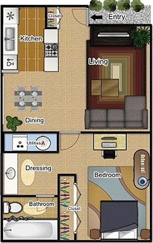 One Bedroom / One Bath - 712 Sq. Ft.*