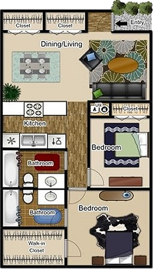 Two Bedroom / Two Bath - 924 Sq. Ft.*